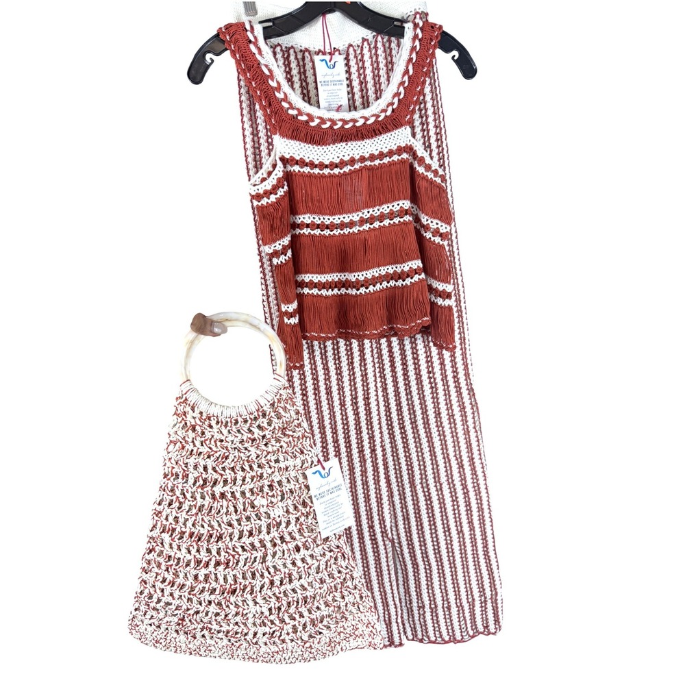 My Beachy Side Top Red Flame Rust Crochet Fringe Crop Boho Resort Small NEW - Picture 11 of 12